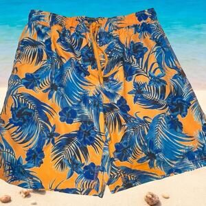 Le Tigre Mens XL Board Shorts Blue Orange Floral Swim Trunks Lined Gator Color